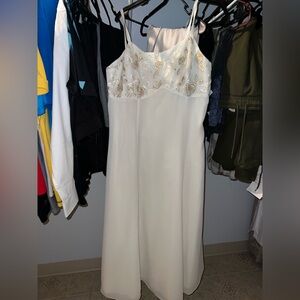 Elegant White Dress with Gold Embroidery